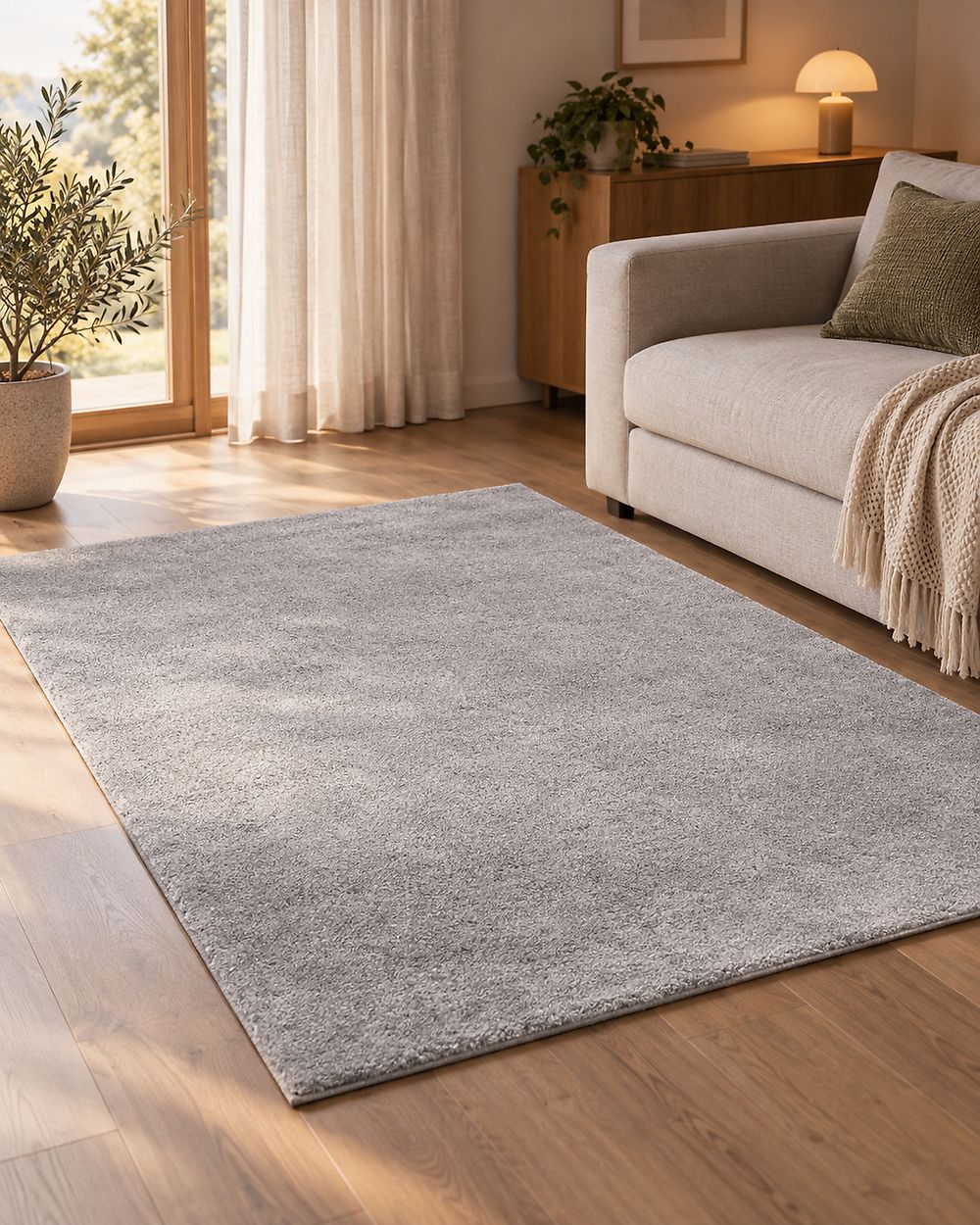 Shaggy Rug DEMRE Light Grey 140 x 200 cm
