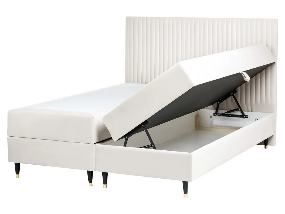 Boxspringbett mit Stauraum DAME Samtstoff Cremeweiß 160 x 200 cm
