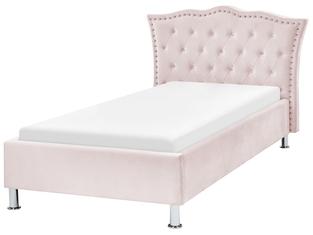 Bed Fluweel METZ 90 x 200 cm Pastelroze