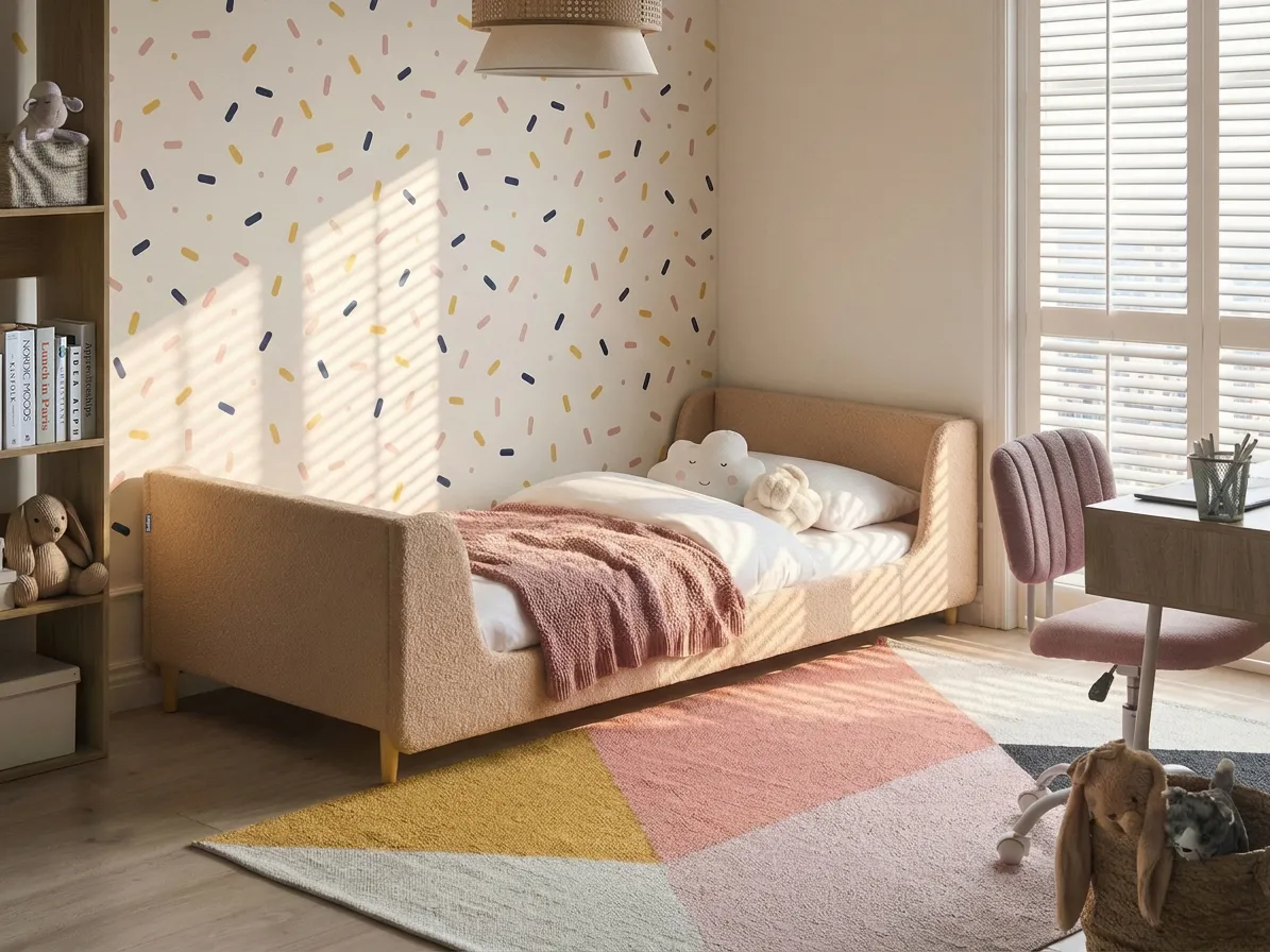 Kinderbett Bouclé LAYE 90 x 200 cm Beige_1053927