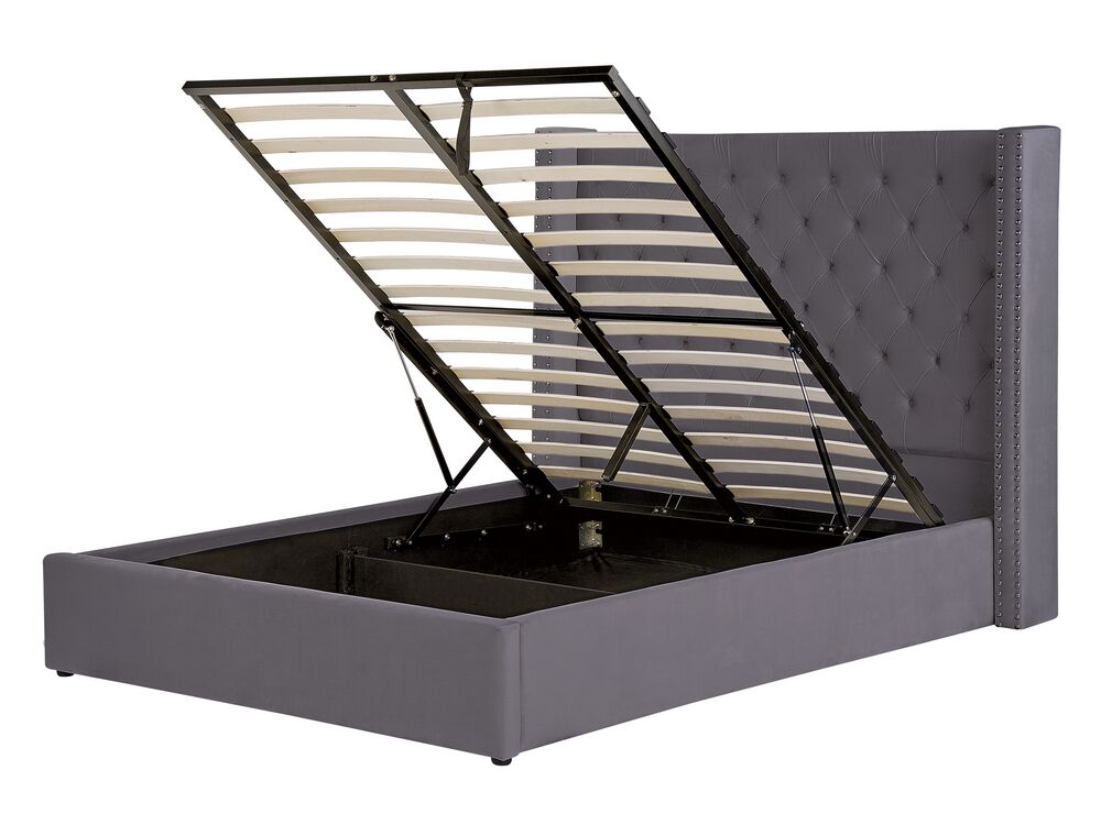 Lit ottoman LUBBON Velours Gris 140 x 200 cm