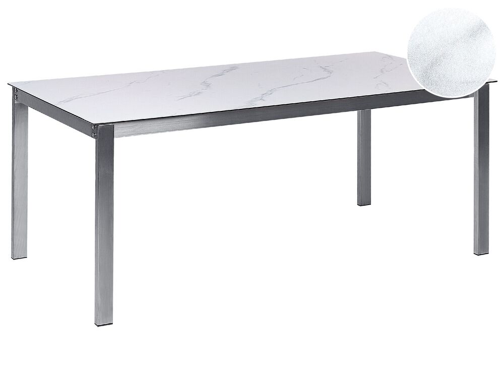 Table de salle à manger de jardin COSOLETO 180 cm 90 cm Verre Effet marbre Blanc