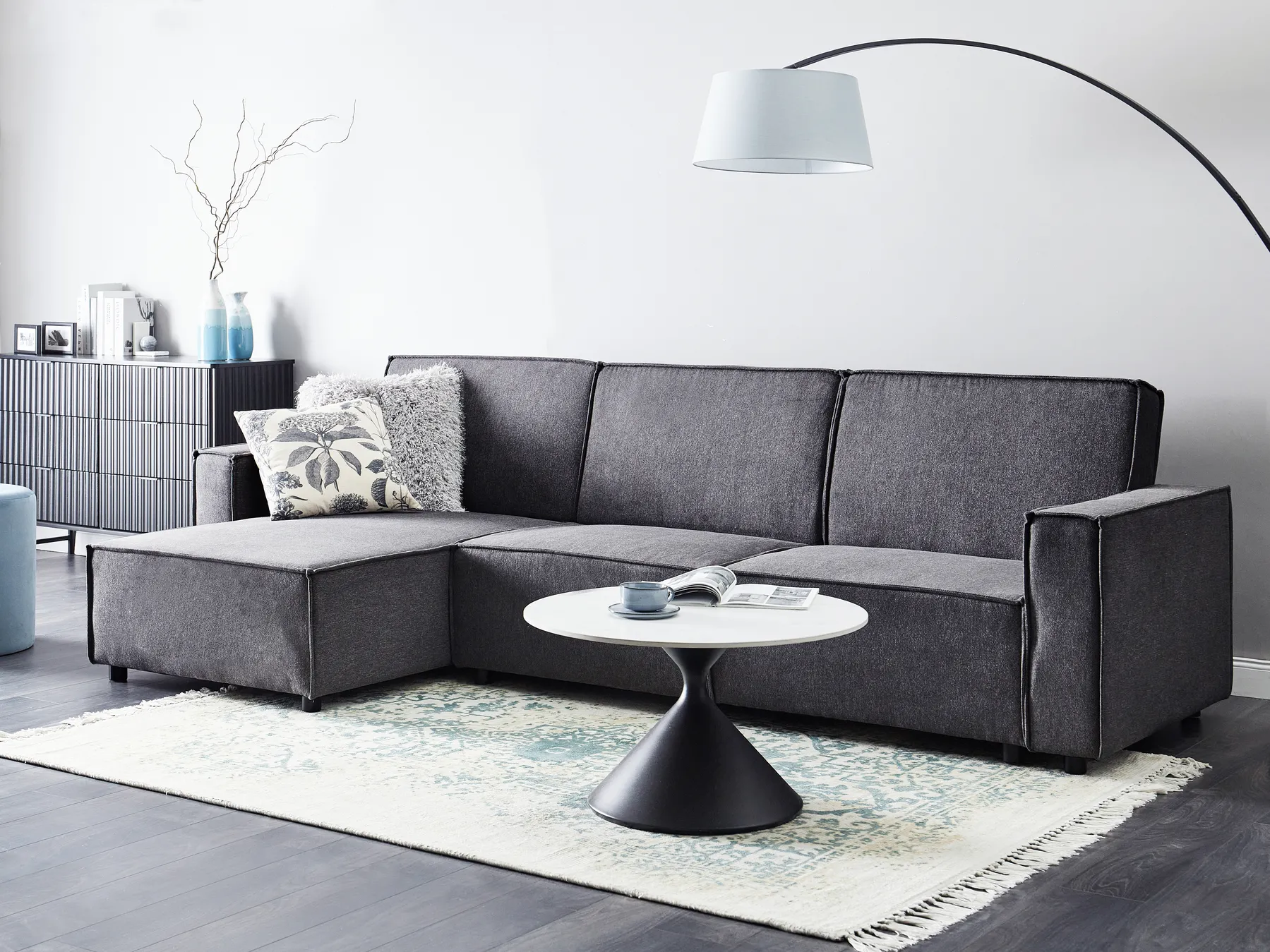 Eckschlafsofa 3-Sitzer ROMEDAL II Stoff Graphitgrau rechtsseitig_971442