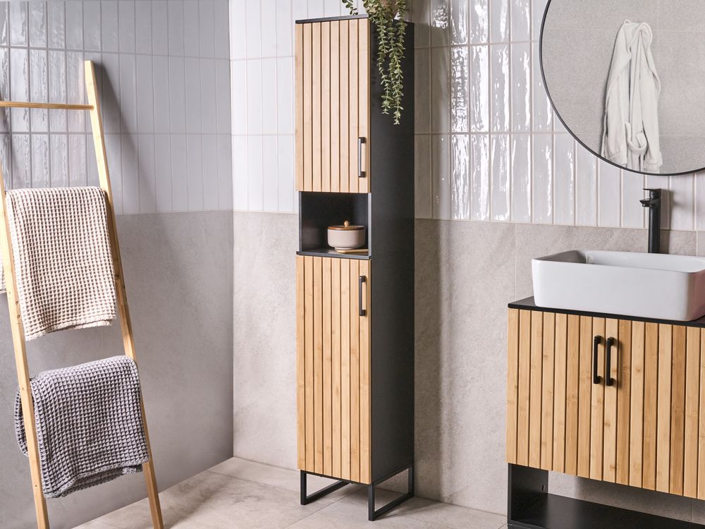 Badezimmerschrank MISCANTI Bambusholz 30 cm Hellbraun