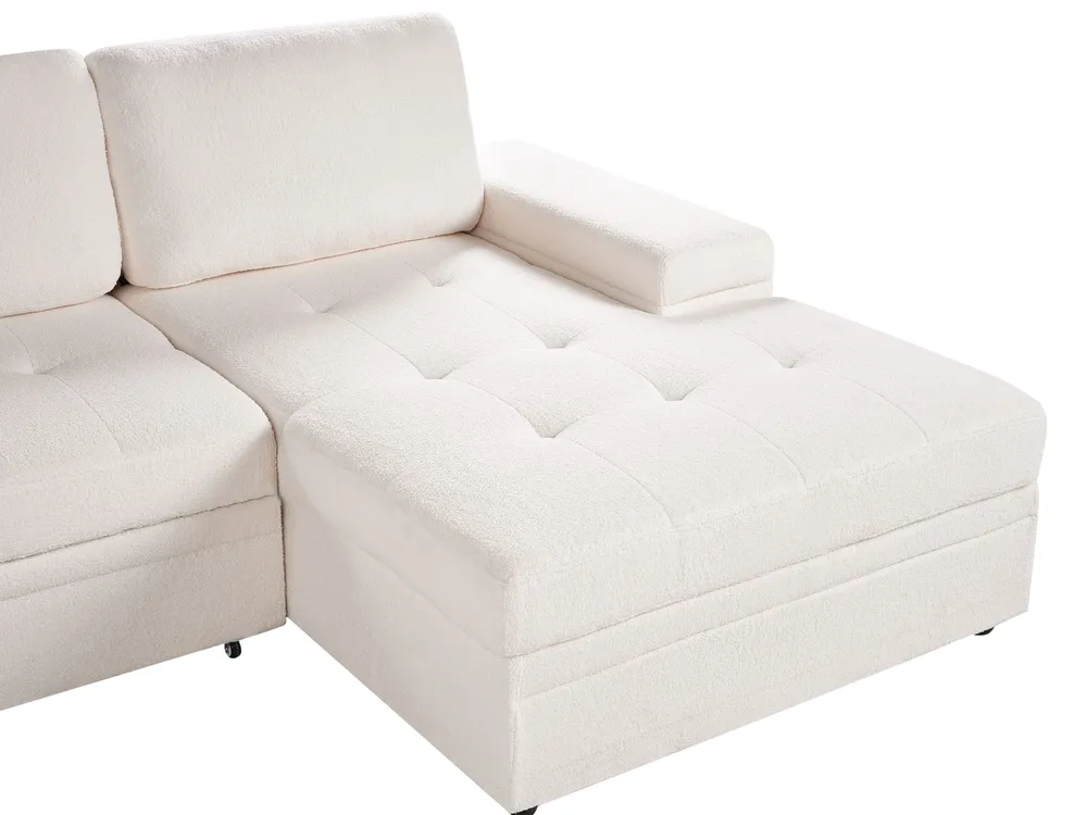 Eckschlafsofa 3-Sitzer HRISEY mit Stauraum Bouclé Weiß linksseitig_956005