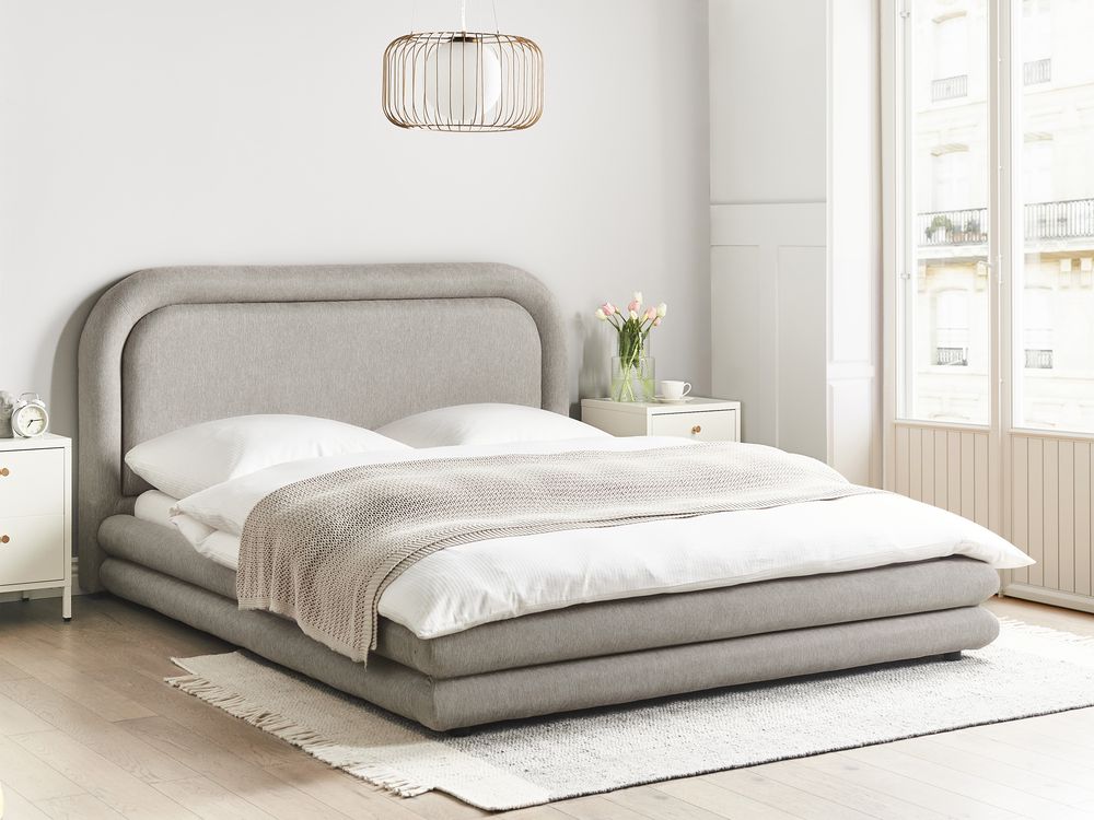 Bed Faux Linen LAVARDENS 160 x 200 cm (EU King Size) Taupe