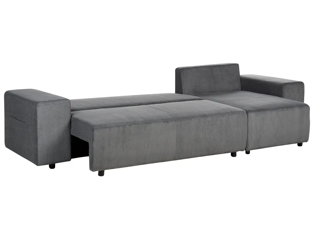 Eckschlafsofa 3-Sitzer LUSPA mit Stauraum Cord Dunkelgrau linksseitig_898713