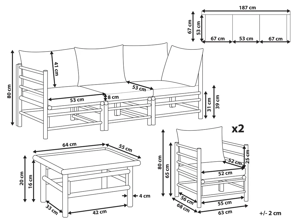 Garden Lounge Set with Table 5 Seater CERRETO Bamboo Taupe_909217
