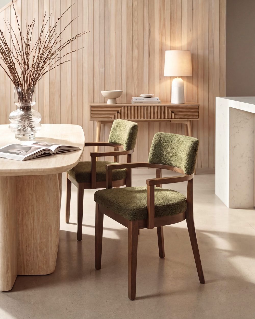 Set van 2 eetkamerstoelen DALBO Bouclé Bruin/groen