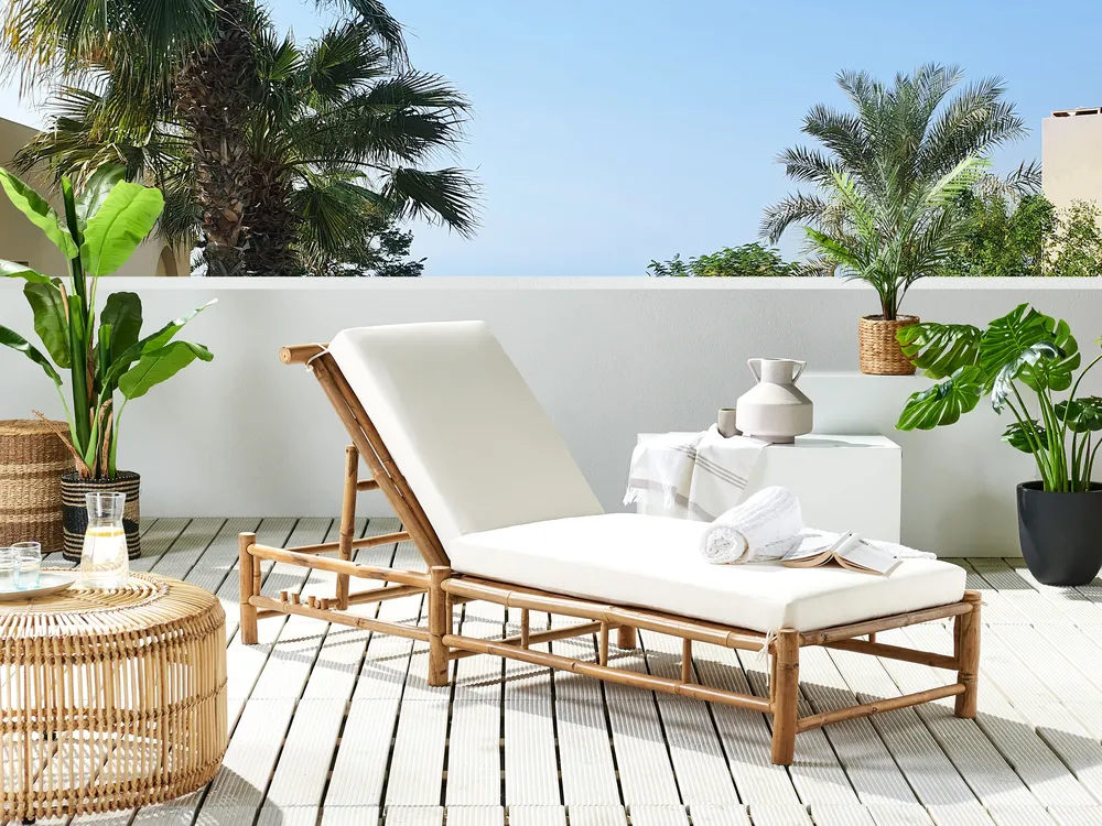 Sonnenliege mit Kissen LIGURE mit Relaxfunktion Bambus Braun