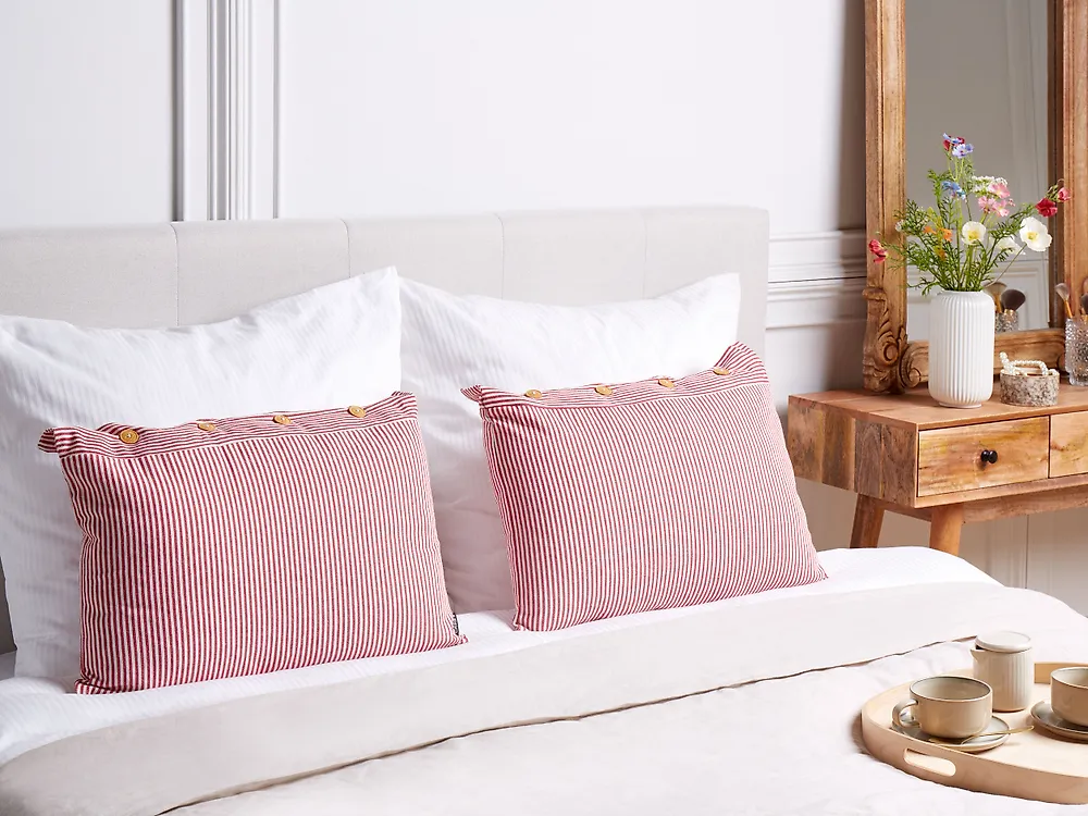 Set van 2 sierkussens AALITA 40 x 60 cm Katoen Rood gestreept_1188287