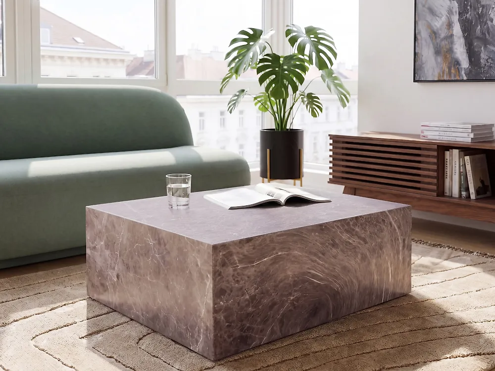 Couchtisch NOBRES 90 cm 66 cm Brauner Marmor_1192545