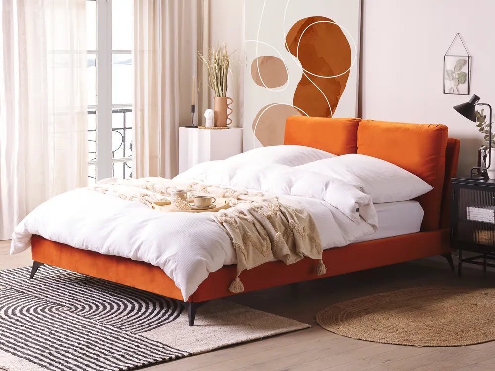Bett mit Lattenrost Samtstoff MELLE 140 x 200 cm Orange