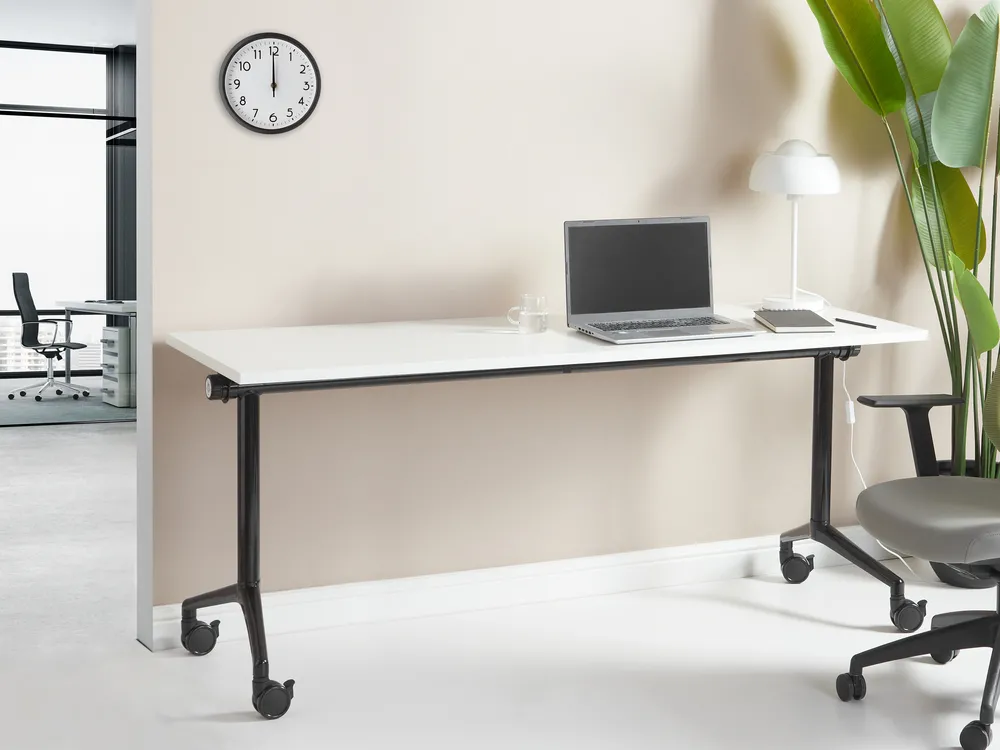 Zusammenklappbarer Schreibtisch CAVI 180 cm 60 cm mit Rädern Weiß