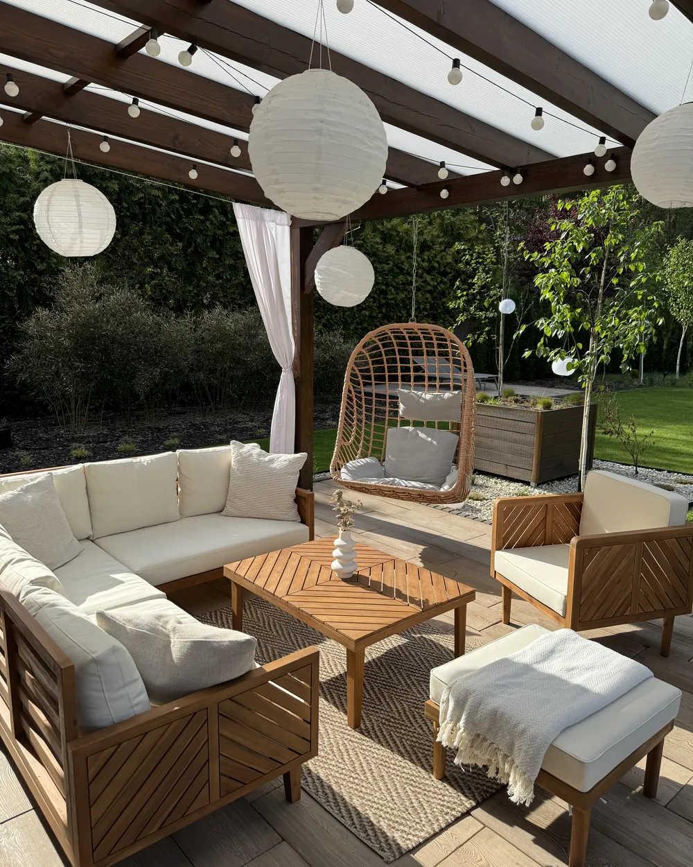 Gartensessel mit Ottomane BARATTI Akazienholz Braun_923058