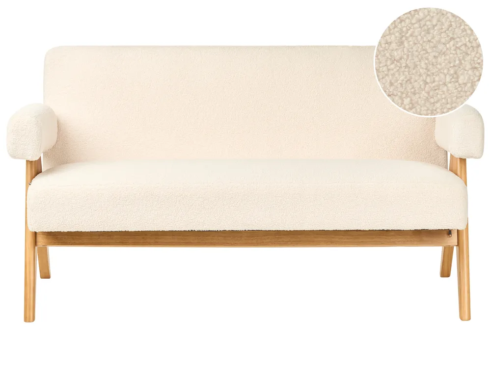 Sofa 2-Sitzer TAMRE Bouclé Cremeweiß / Hellbraun