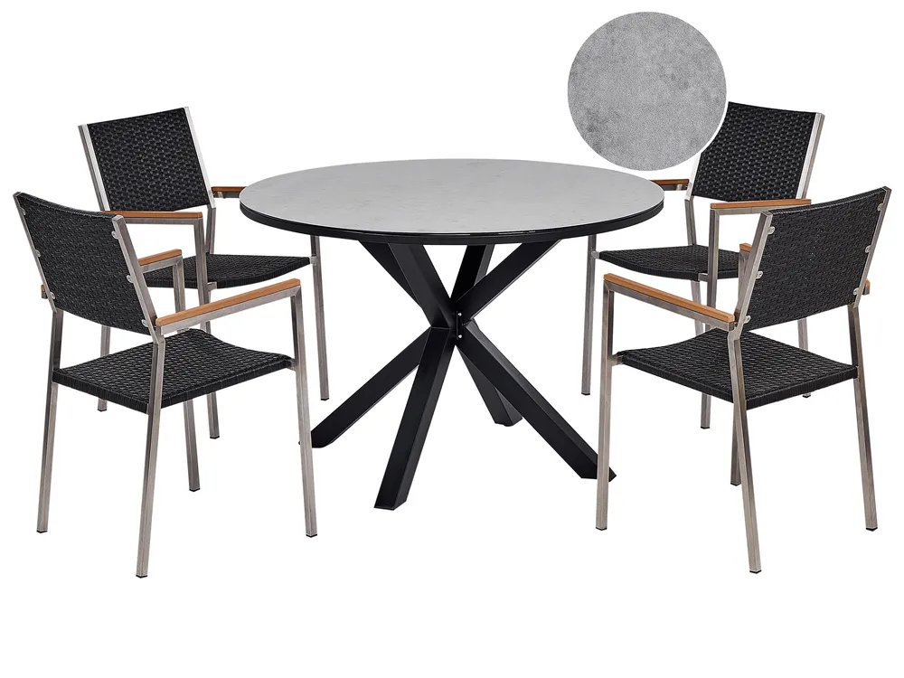 Gartenmöbel Set 4-Sitzer MALETTO/GROSSETO Polyrattan Marmor Optik Grau / Schwarz