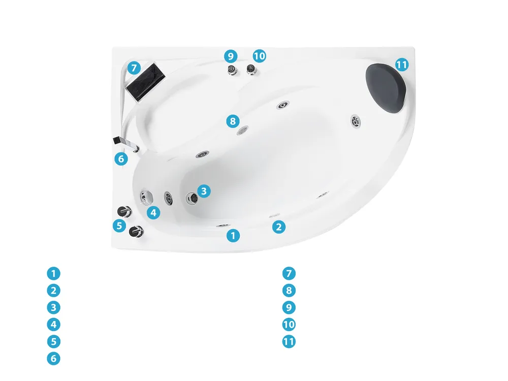 Kotna masažna kad z osvetlitvijo LED NEIVA 150 x 100 cm Bela Desno_796693