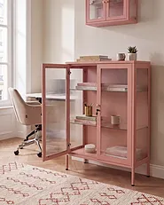 Vitrine mit Glastüren HARLYN  90 cm Metall Pfirsichrosa_1160798