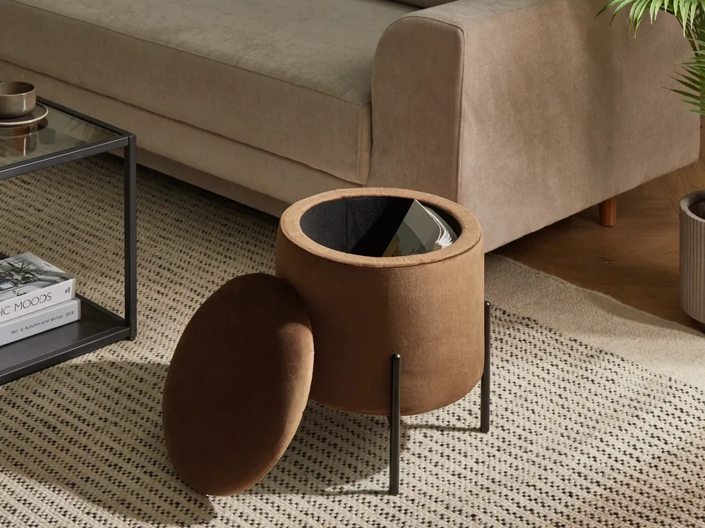 Pouf mit Stauraum WENONA Samtstoff Dunkelbraun_1026298