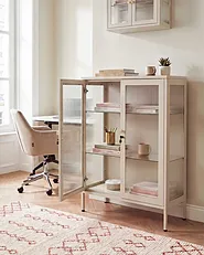 Vitrine mit Glastüren HARLYN  90 cm Metall Beige_1156528