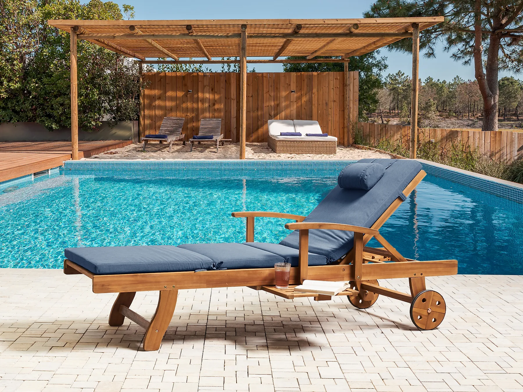 Sun Lounger Pad Cushion TOSCANA/JAVA/AMANTEA PREMIUM 189 x 58 cm Blue_1070405