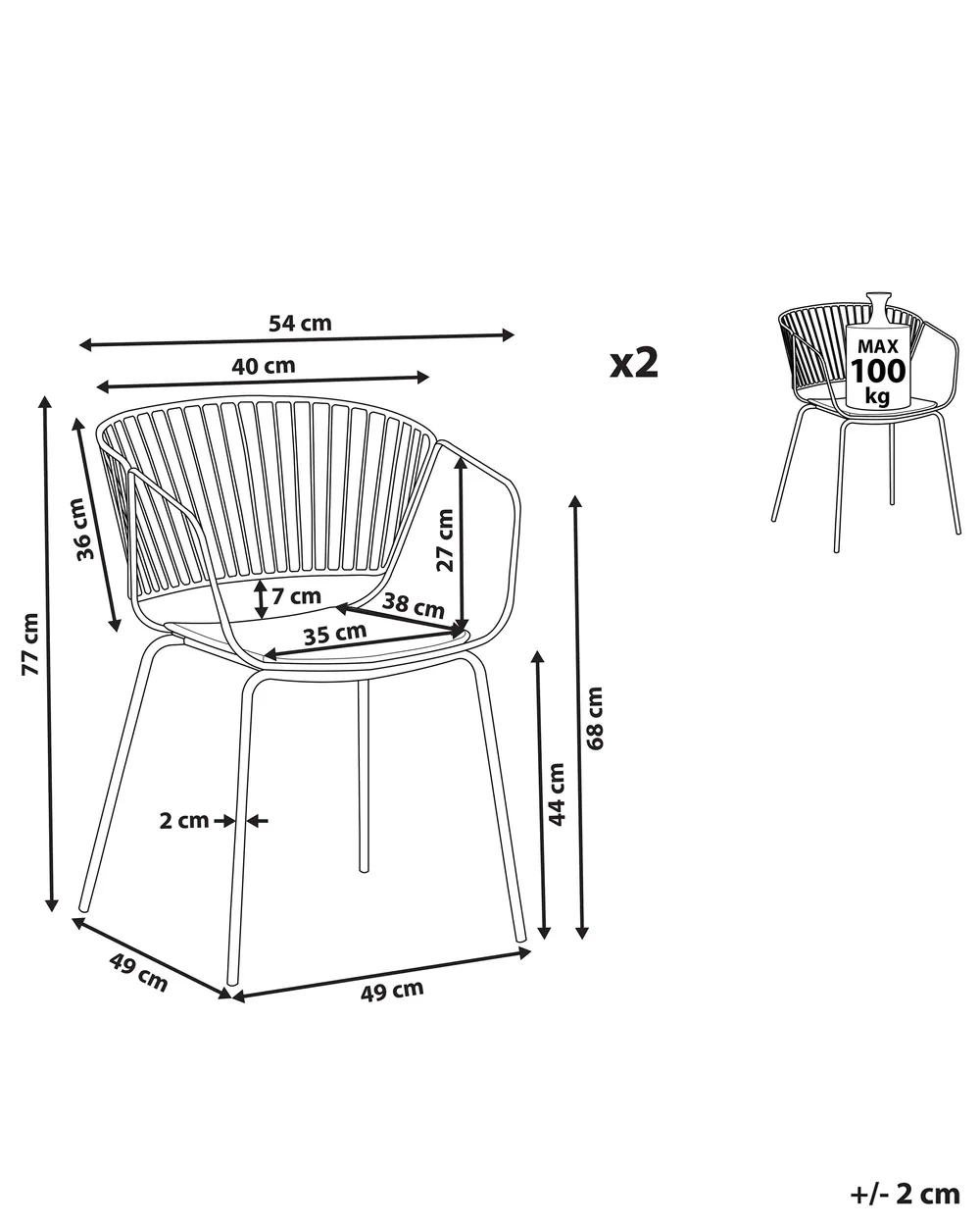 Esszimmerstuhl 2er Set RIGBY Metall Gold_805363