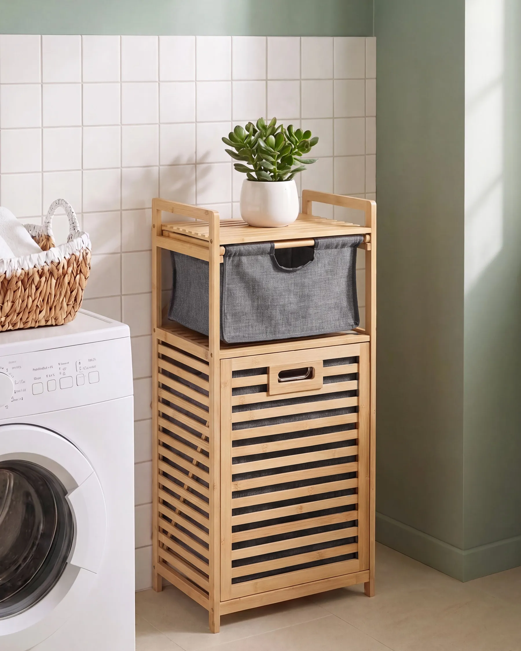 Tilt-Out Laundry Cabinet CUTERVO 40 cm Bamboo Light Brown_1135798