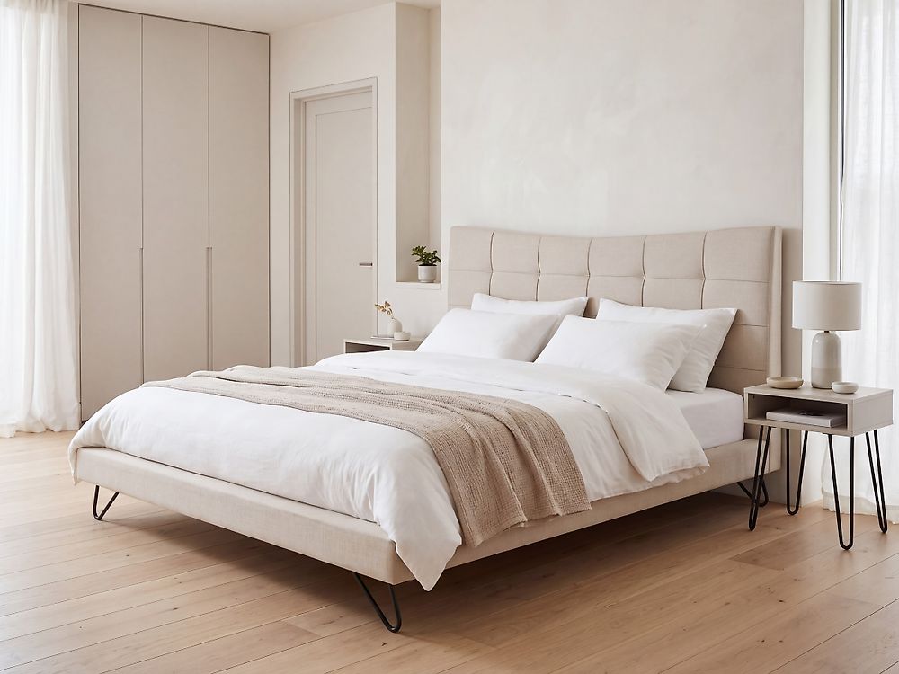 Bed Stof LANNION 180 x 200 cm Lichtbeige