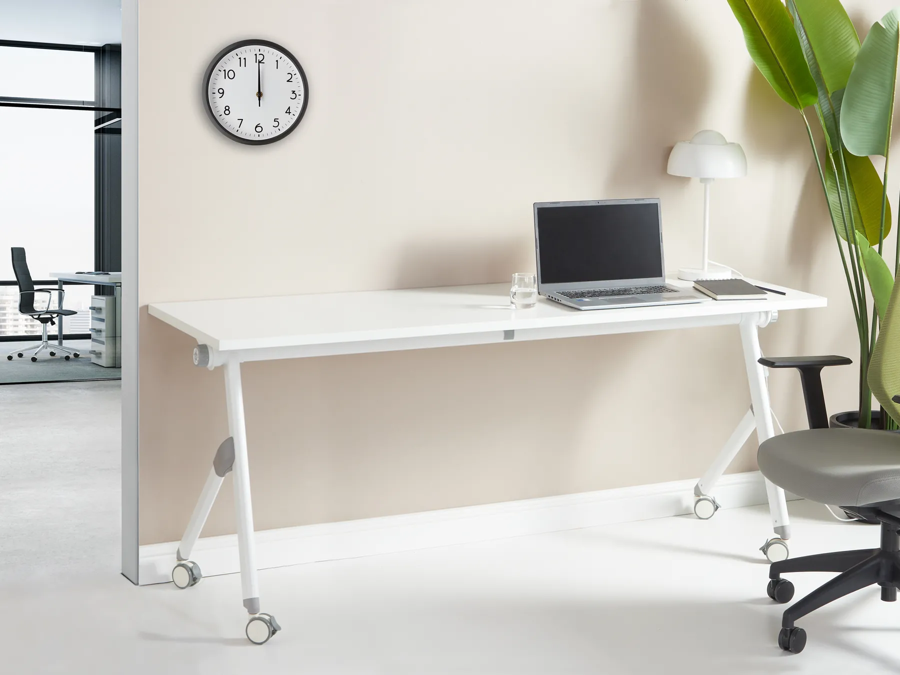 Zusammenklappbarer Schreibtisch BENDI 180 cm 60 cm mit Rädern Weiß_922344