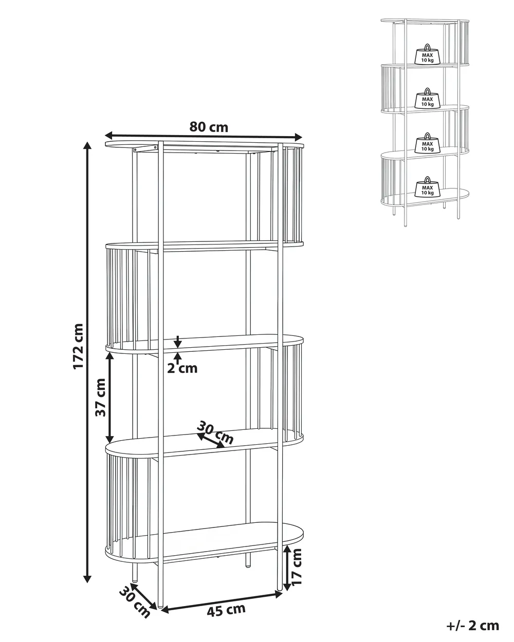 4 Tier Bookcase OREANA 172 cm Black_1070976