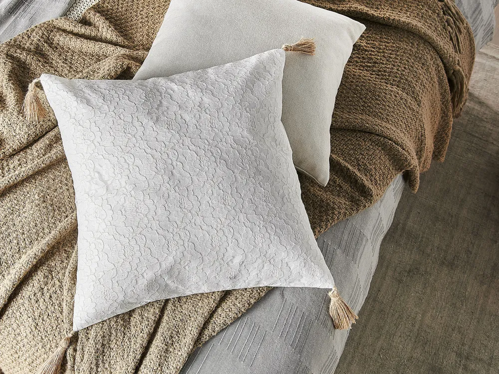 Dekokissen 2er Set AZALEA 45 x 45 cm Hellbeige Ohne Muster_1080267