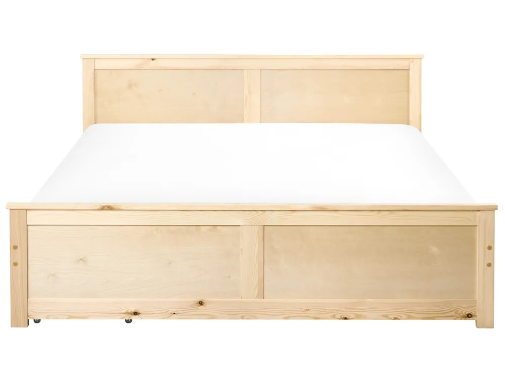 Bed with 2 Drawers DAUPHIN Pine Wood Light Brown 160 x 200 cm (EU King Size)_1059871