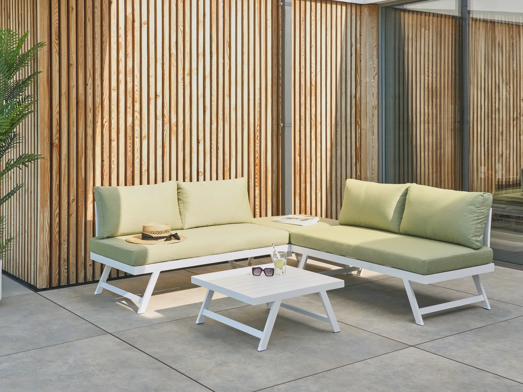 Garten Ecksofa mit Tisch 5-Sitzer COCCORINO Metall Grün_1024416