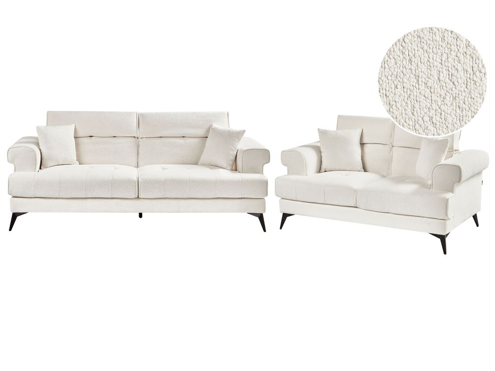 Living Room Set 5 Seater SKIVE Boucle White