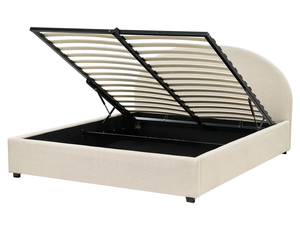 Bett mit Stauraum VAUCLUSE Stoff Sandbeige 160 x 200 cm