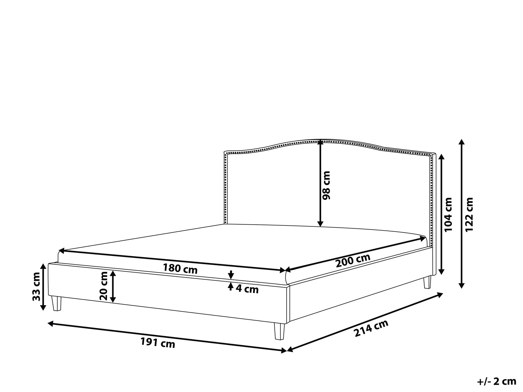 Bed Fabric MONTPELLIER 180 x 200 cm (EU Super King) LED White_809083