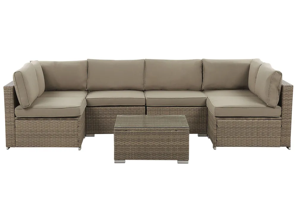 Garten Ecksofa mit Tisch 6-Sitzer BELVEDERE Polyrattan Braun