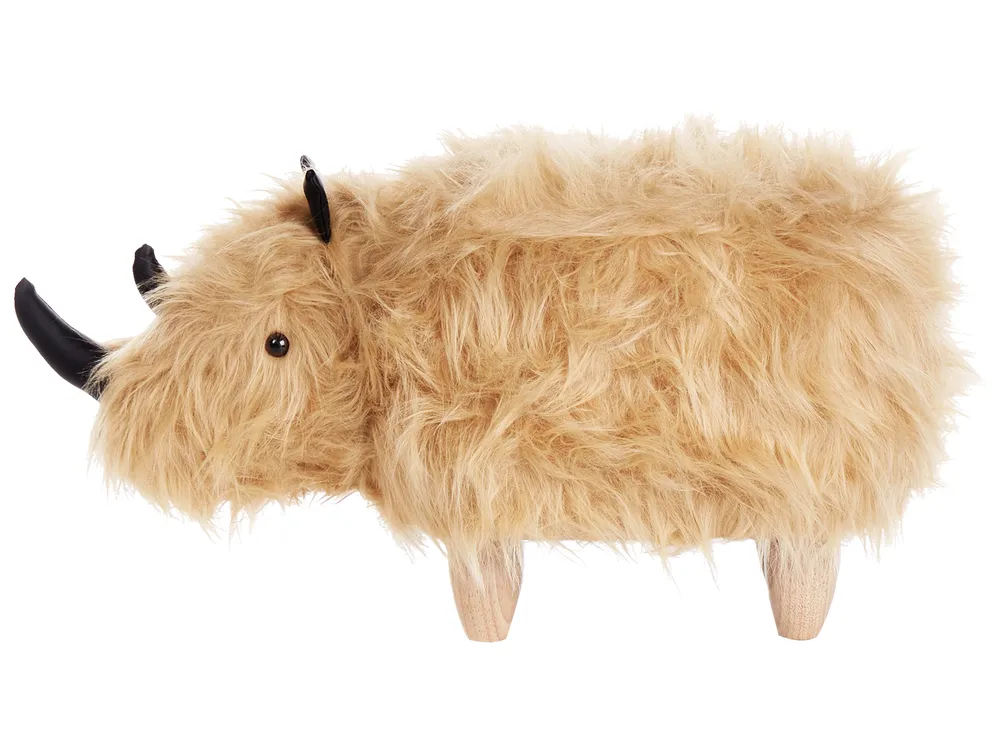 Animal Stool WOOLLY Rhino Faux Fur Beige_750902