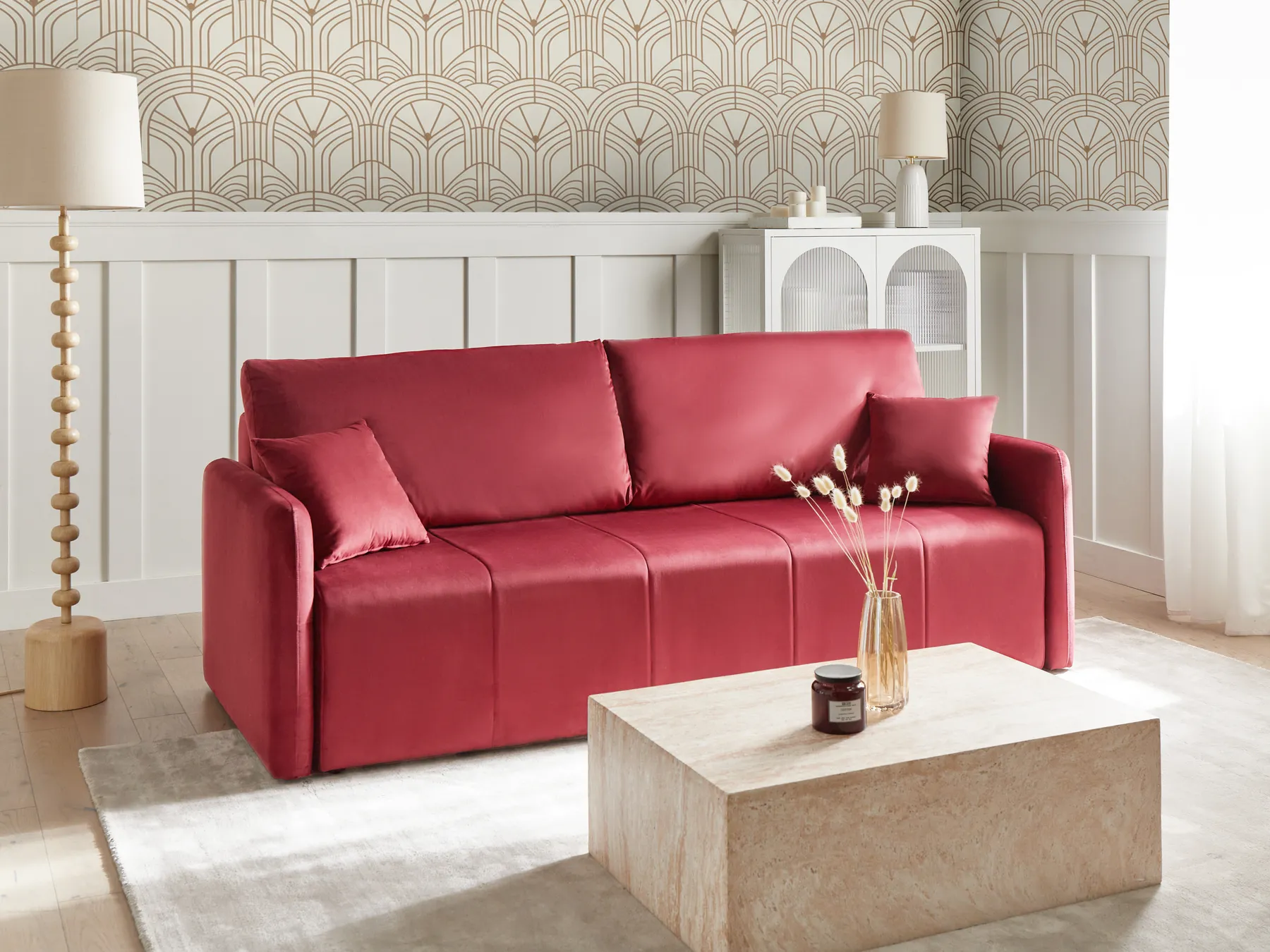 Sofa Bed 3 Seater EGGE Velvet Burgundy_1020885