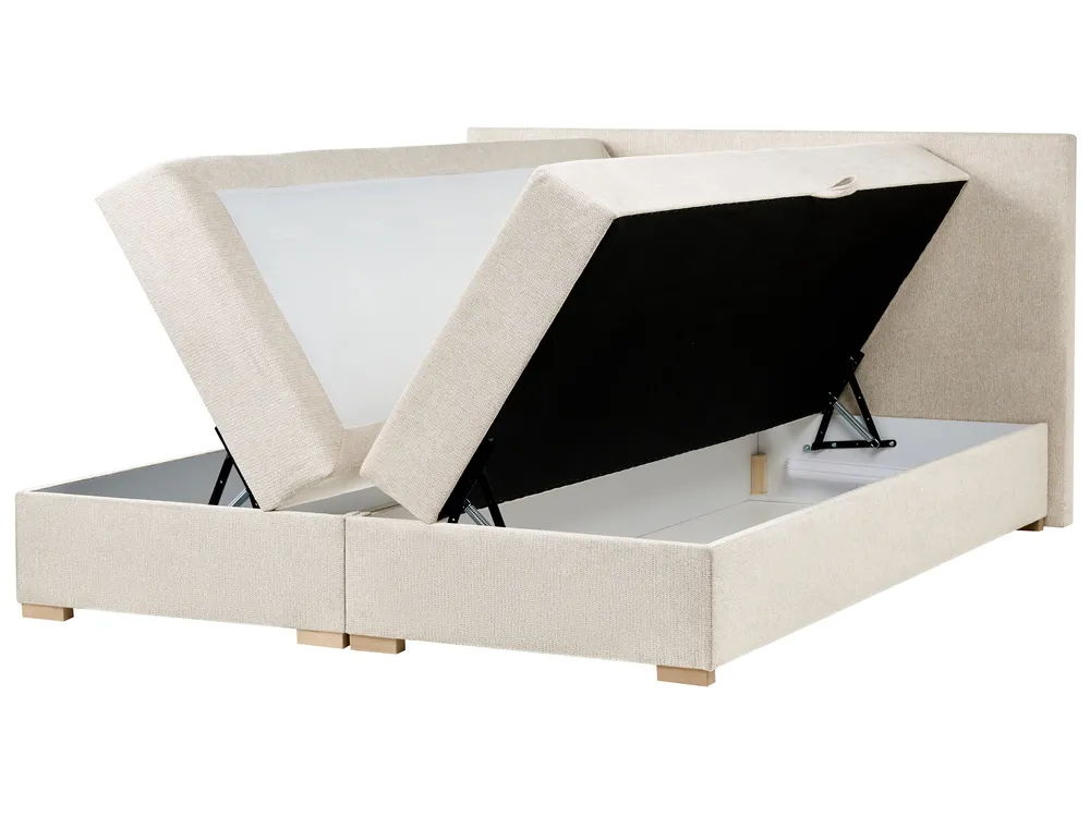 Divan Bed with Storage MAJOR Fabric Light Beige 180 x 200 cm (EU Super King)_1028078