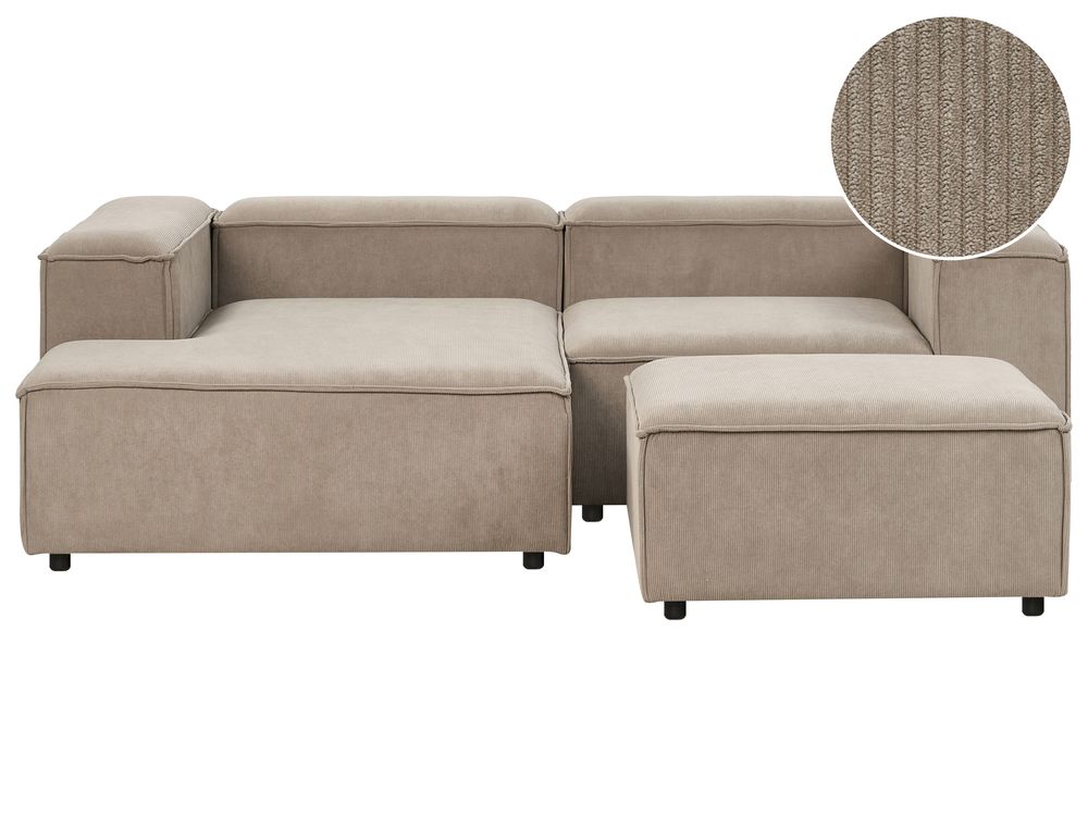 Modular Corner Sofa 2 Seater ARDAL with Ottoman Corduroy Light Brown Right Hand