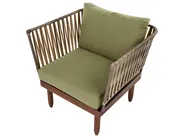Lounge Set mit Tisch 4-Sitzer CREMONA Akazienholz Dunkelbraun / Grün rechtsseitig_1099810