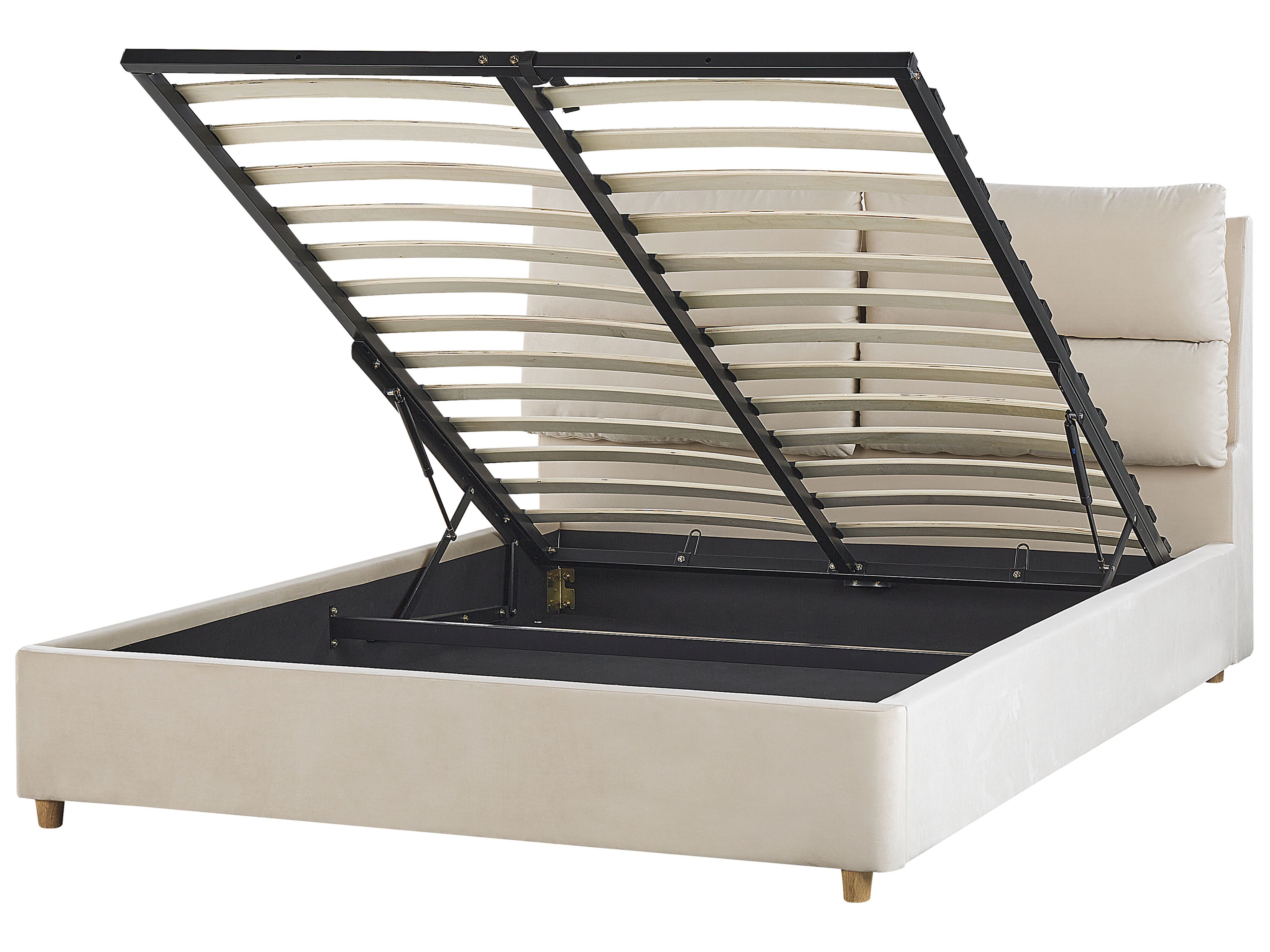 Bett mit Stauraum BATILLY Samtstoff Hellbeige 140 x 200 cm