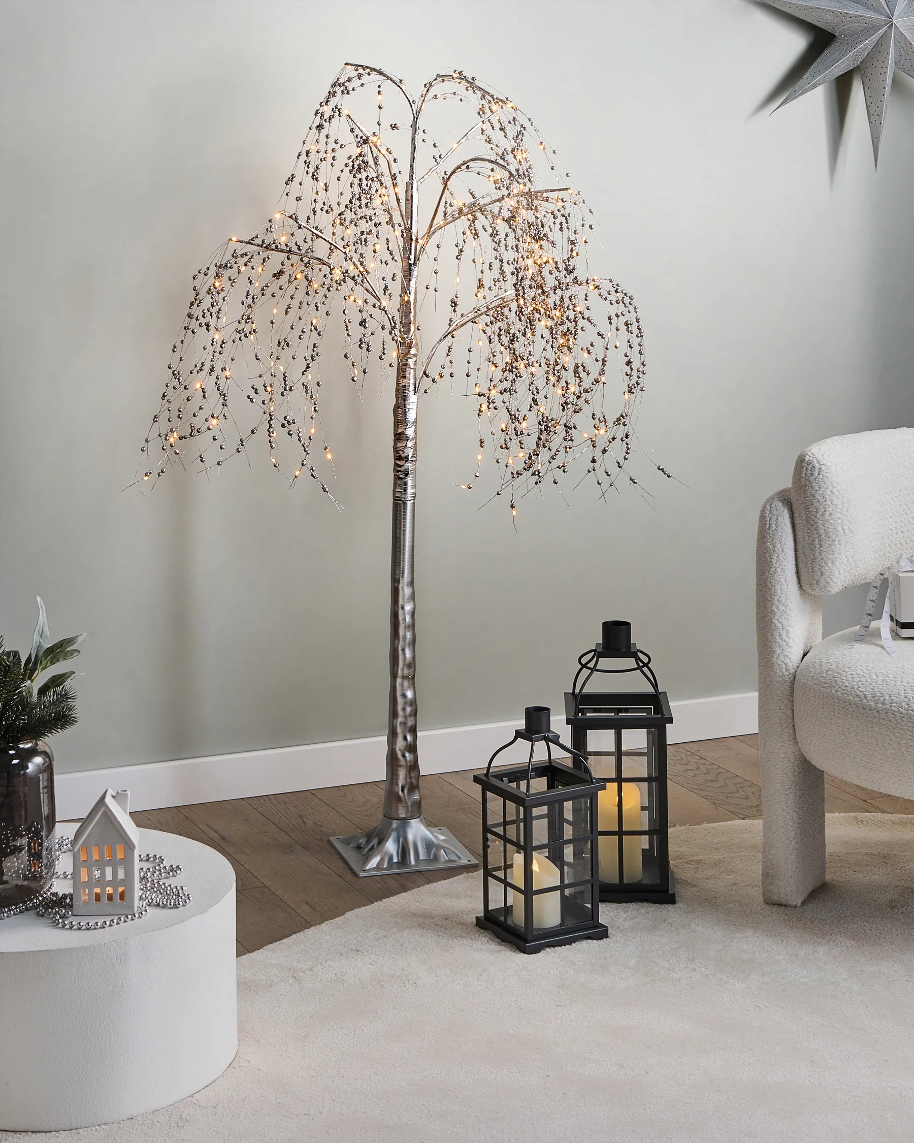 Gartendekoration LED NILLAKA 145 cm Baum Silber_1015264