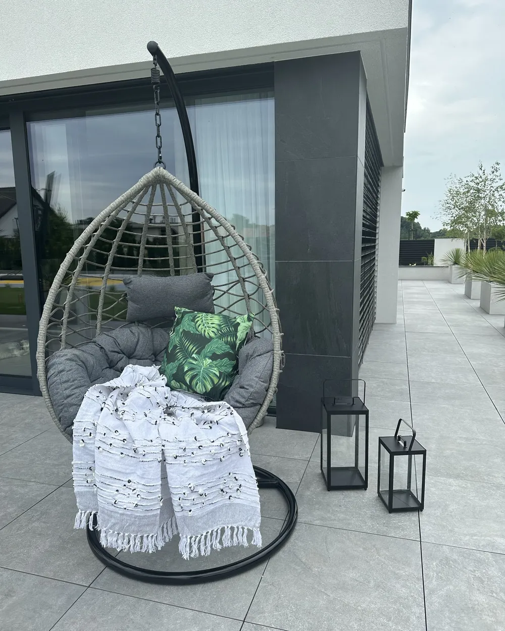 Hängesessel mit Gestell ARSITA Polyrattan Grau_883411