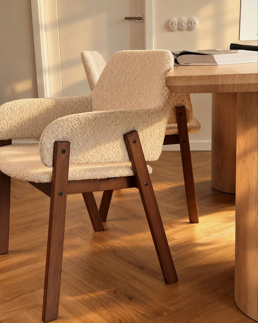 Set of 2 Dining Chairs ALBION Boucle Light Beige_1161720