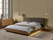 Bett mit LED Bouclé ZEN 160 x 200 cm Naturfarbene Esche_1079874