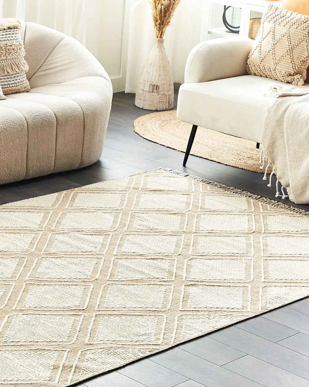 Teppich KACEM Beige 140 x 200 cm Baumwolle_1179901