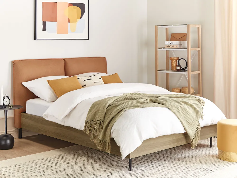 Bett Kunstleder goldbraun Lattenrost verschiedene Größen LIMANTON